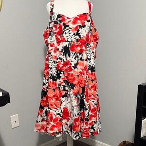 dressbarn Red and Black Floral Midi Dress